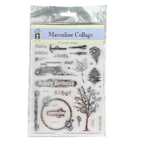 Hot Off The Press Stamps Masculine Collage 27 Acrylic Truck Men Boys Words Leaf